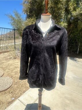 Vintage  Black Plush  Collared Shacket